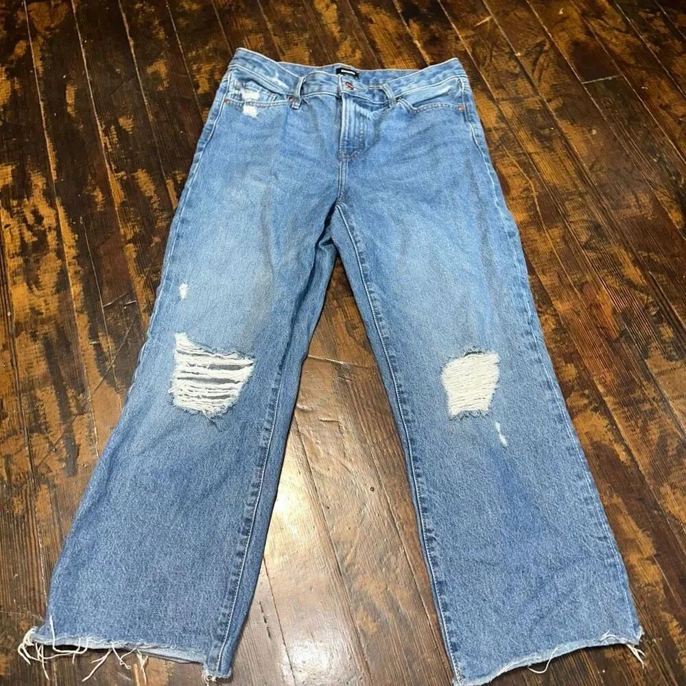 Express 90’s ankle boot wide leg mid rise sz 8 distressed jeans